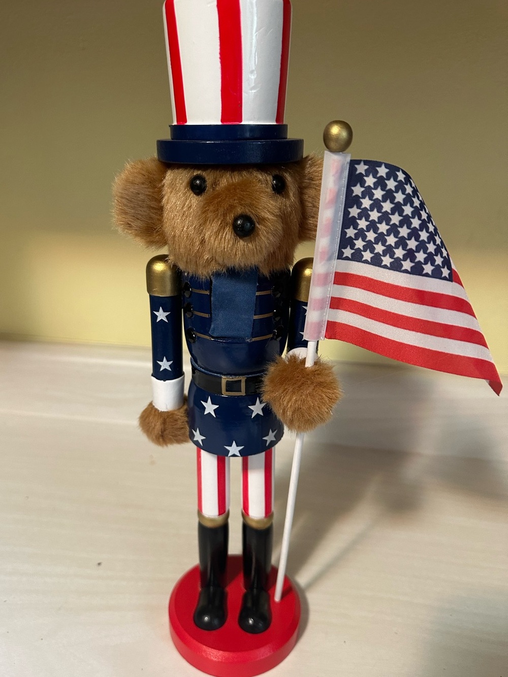 Patriotic Red White Blue Bear Nutcracker - American Flag Decor